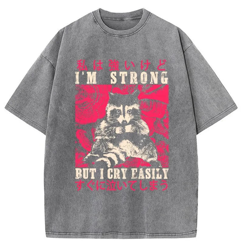 Tokyo-Assassin I Am Strong Raccoon Washed T-Shirt-Tokyo-Assassin