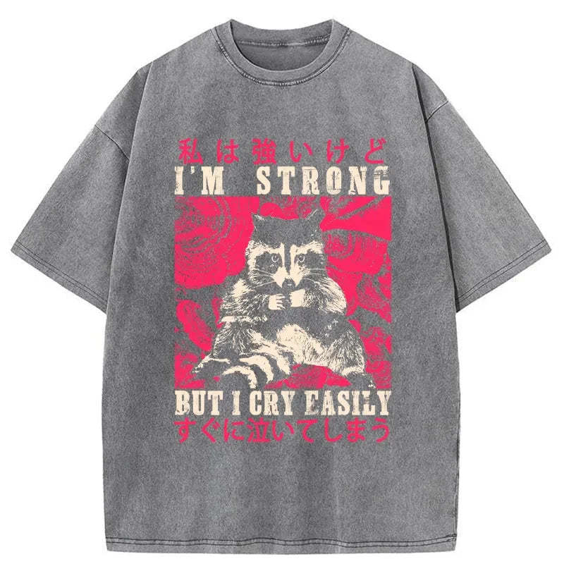 Tokyo-Assassin I Am Strong Raccoon Washed T-Shirt-Tokyo-Assassin