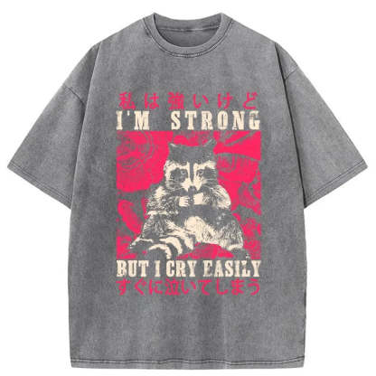 Tokyo-Assassin I Am Strong Raccoon Washed T-Shirt-Tokyo-Assassin