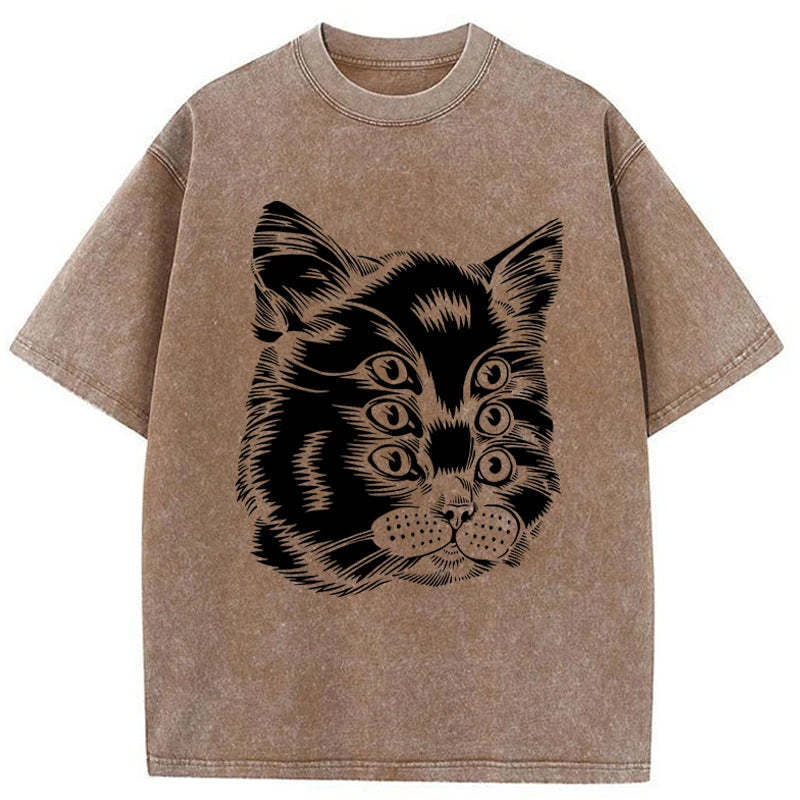 Tokyo-Assassin Six-eyed Cat Japan Washed T-Shirt-Tokyo-Assassin