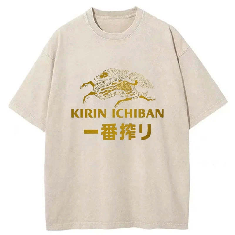 Tokyo-Assassin Japanese Beer Art Print Washed T-Shirt-Tokyo-Assassin