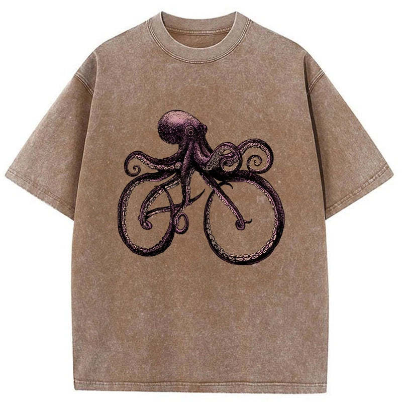Tokyo-Assassin Japanese Octopus Bicycle Washed T-Shirt-Tokyo-Assassin