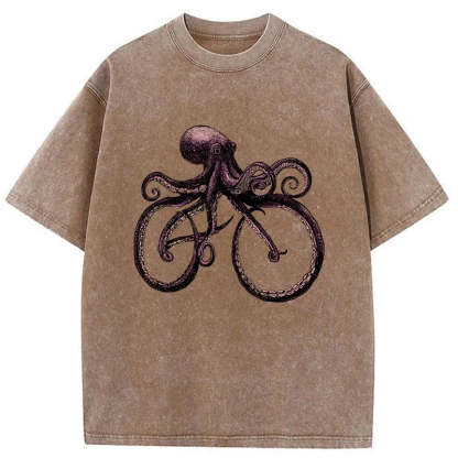 Tokyo-Assassin Japanese Octopus Bicycle Washed T-Shirt-Tokyo-Assassin