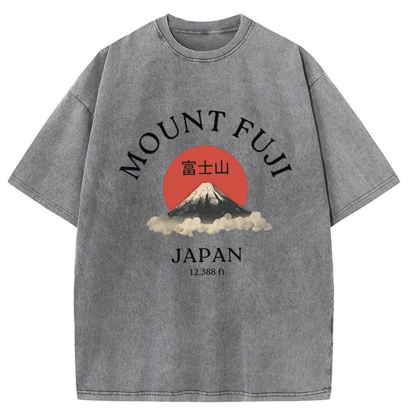 Tokyo-Assassin Japan Mount Fuji Sun Unisex Washed T-Shirt-Tokyo-Assassin