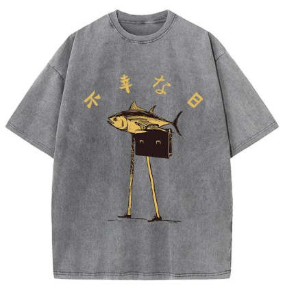 Tokyo-Assassin Unlucky Fish Japanese Washed T-Shirt-Tokyo-Assassin