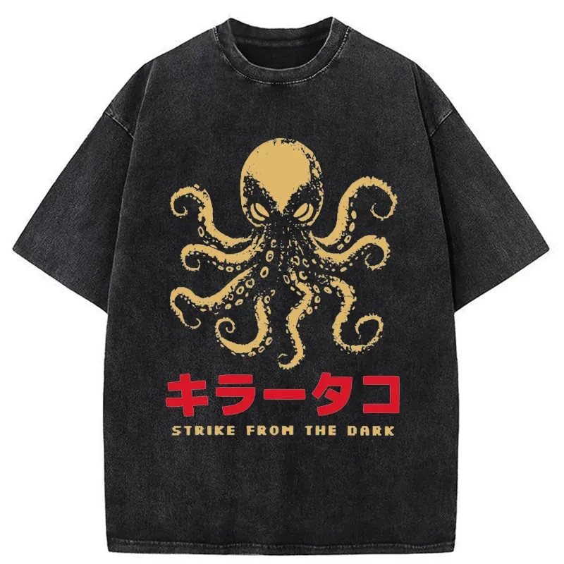 Tokyo-Assassin Japanese Killer Octopus Washed T-Shirt-Tokyo-Assassin