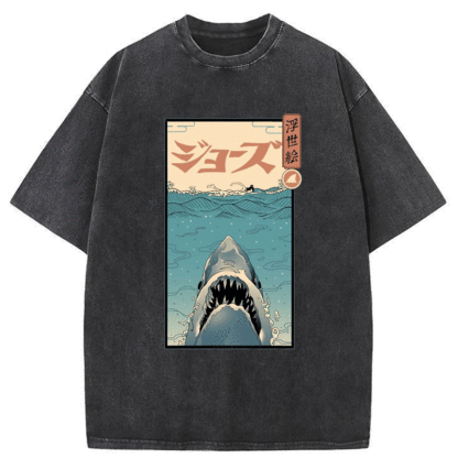 Tokyo-Assassin Great White Shark Japanese Washed T-Shirt-Tokyo-Assassin