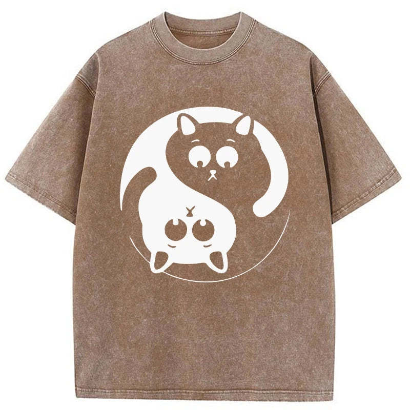 Tokyo-Assassin Yin Yang Gossip Cat Washed T-Shirt-Tokyo-Assassin