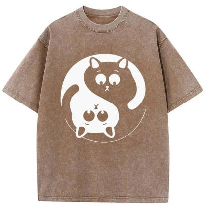 Tokyo-Assassin Yin Yang Gossip Cat Washed T-Shirt-Tokyo-Assassin