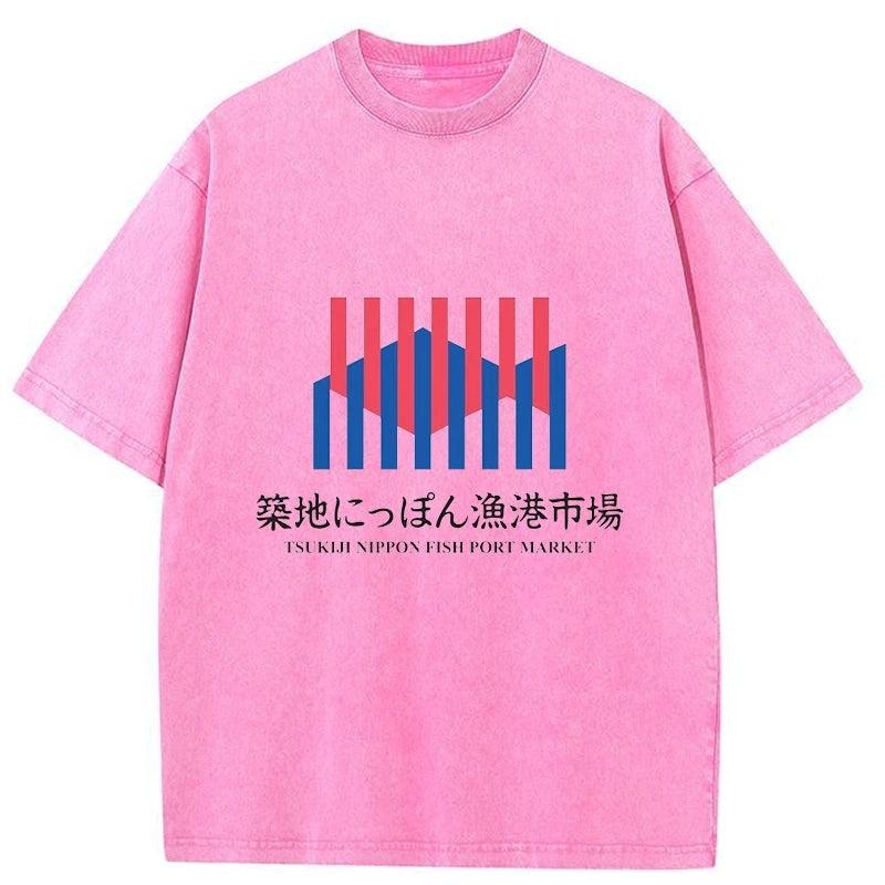 Tokyo-Assassin Tsukiji Nippon Fish Port Market Washed T-Shirt-Tokyo Assassin