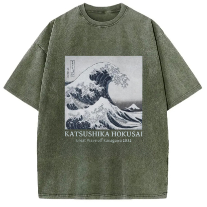 Tokyo-Assassin Japanese Great Wave Washed T-Shirt-Tokyo-Assassin