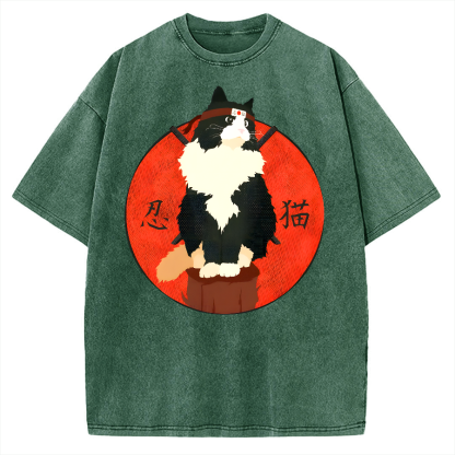Cute Ninja Cat Vintage Washed T-shirt