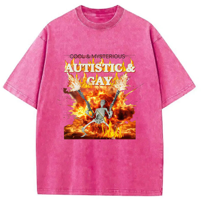 Tokyo-Assassin Autistic Gay Skeleton Washed T-Shirt-Tokyo-Assassin