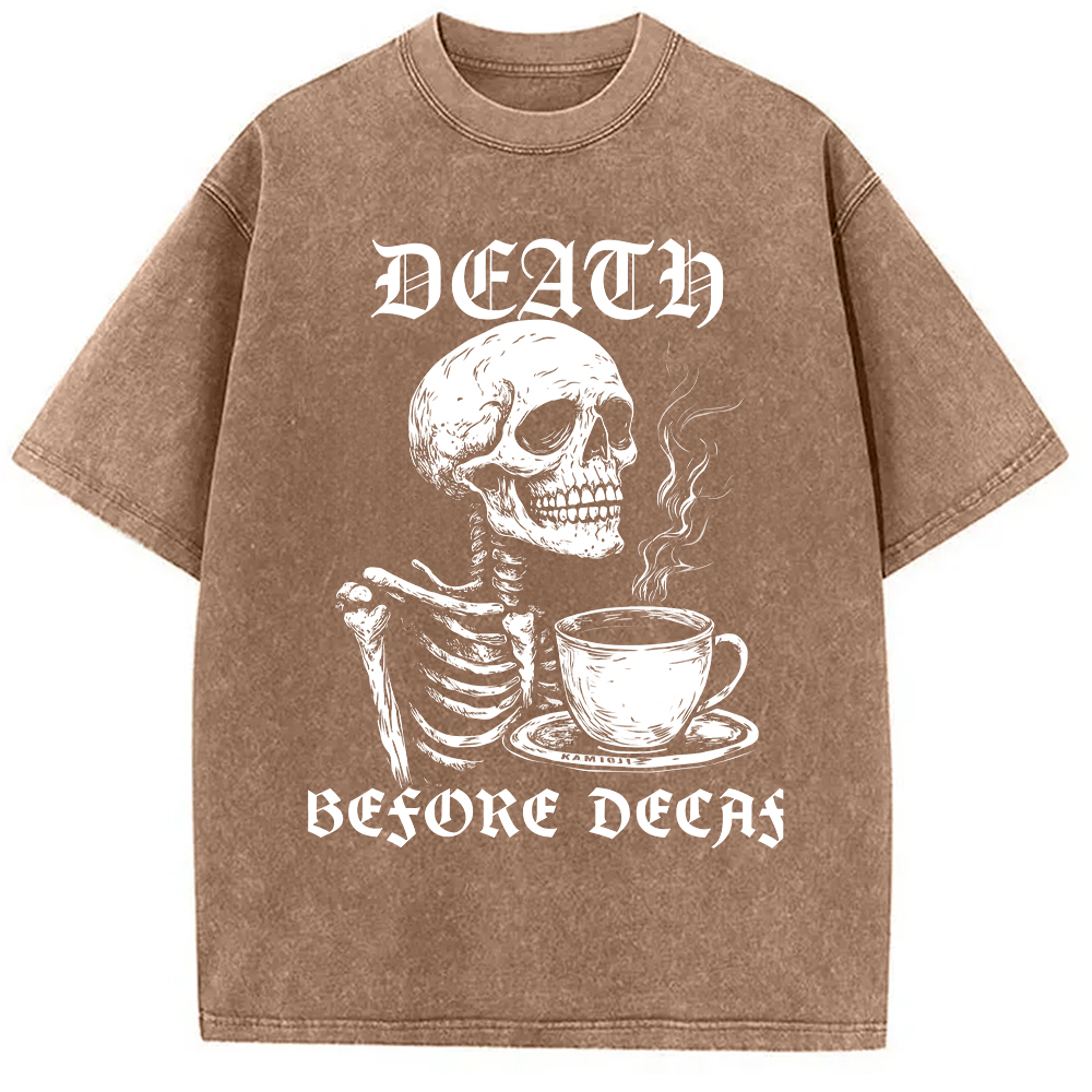 Tokyo-Assassin Death Before Decaf Skeleton Coffee Washed T-Shirt-Tokyo Assassin