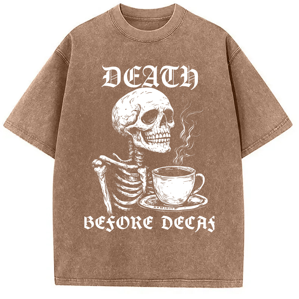Tokyo-Assassin Death Before Decaf Skeleton Coffee Washed T-Shirt-Tokyo Assassin