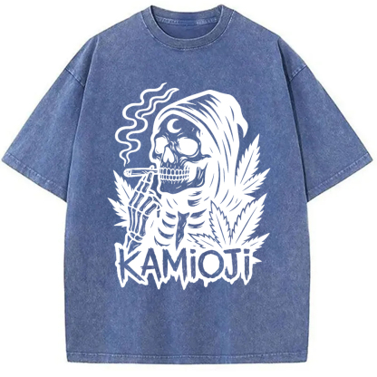 Tokyo-Assassin Stoner Skeleton Witchy Grim Washed T-Shirt-Tokyo Assassin