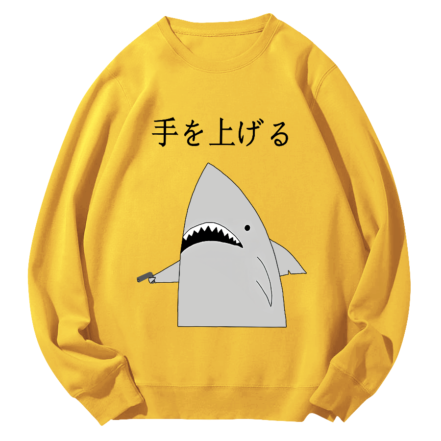 Fun Shark Japanese Style Round Neck Sweatshirt-Zazasy
