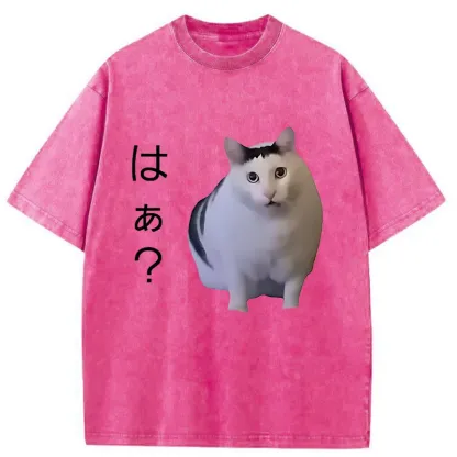 Tokyo-Assassin Suspicious Funny Cat Washed T-Shirt-Tokyo-Assassin