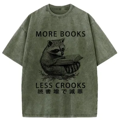 Tokyo-Assassin Raccoon Reading Books Less Crooks Washed T-Shirt-Tokyo Assassin