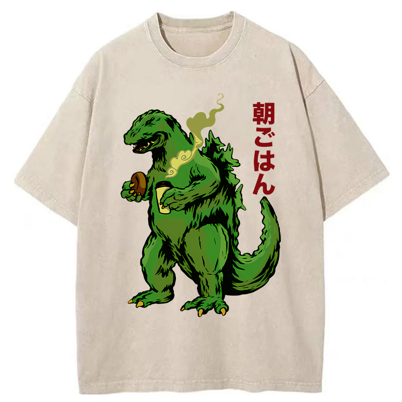 Tokyo-Assassin Monsters Eating Breakfast Washed T-Shirt-Tokyo-Assassin