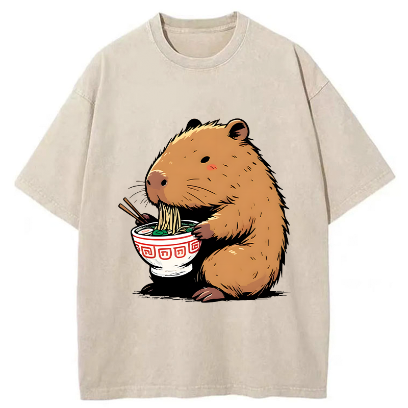 Tokyo-Assassin Ramen Lover Capybara Washed T-Shirt-Tokyo Assassin