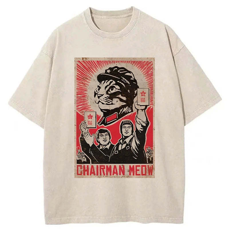 Tokyo-Assassin Meow Mao Cat Meme Washed T-Shirt-Tokyo-Assassin