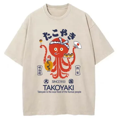 Tokyo-Assassin Delicious Takoyaki Washed T-Shirt-Tokyo Assassin