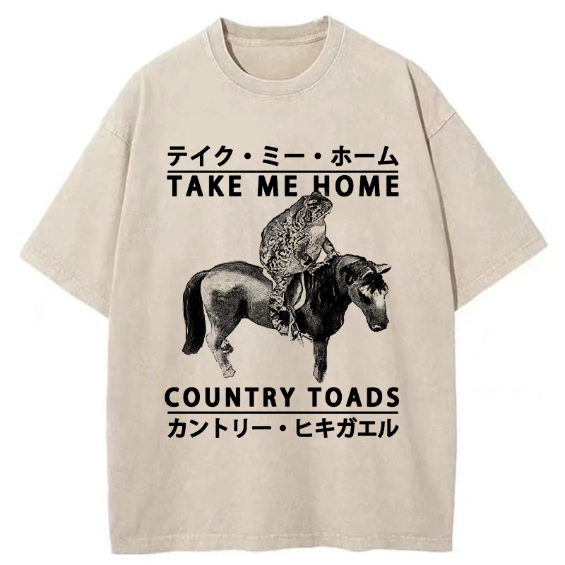 Tokyo-Assassin Funny Toad Ride Horse Washed T-Shirt-Tokyo-Assassin