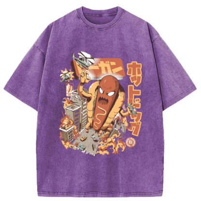 Tokyo-Assassin Great Hot Dog Kaiju Japanese Washed T-Shirt-Tokyo-Assassin