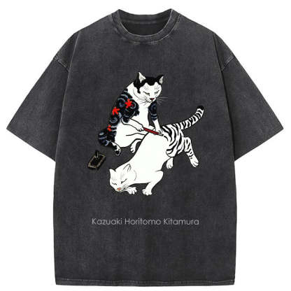 Tokyo-Assassin The Cat Is Tattooing Washed T-Shirt-Tokyo-Assassin