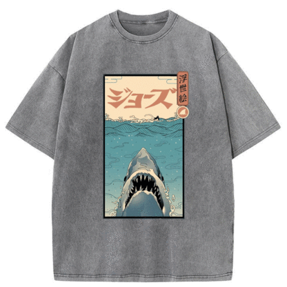 Tokyo-Assassin Great White Shark Japanese Washed T-Shirt-Tokyo-Assassin