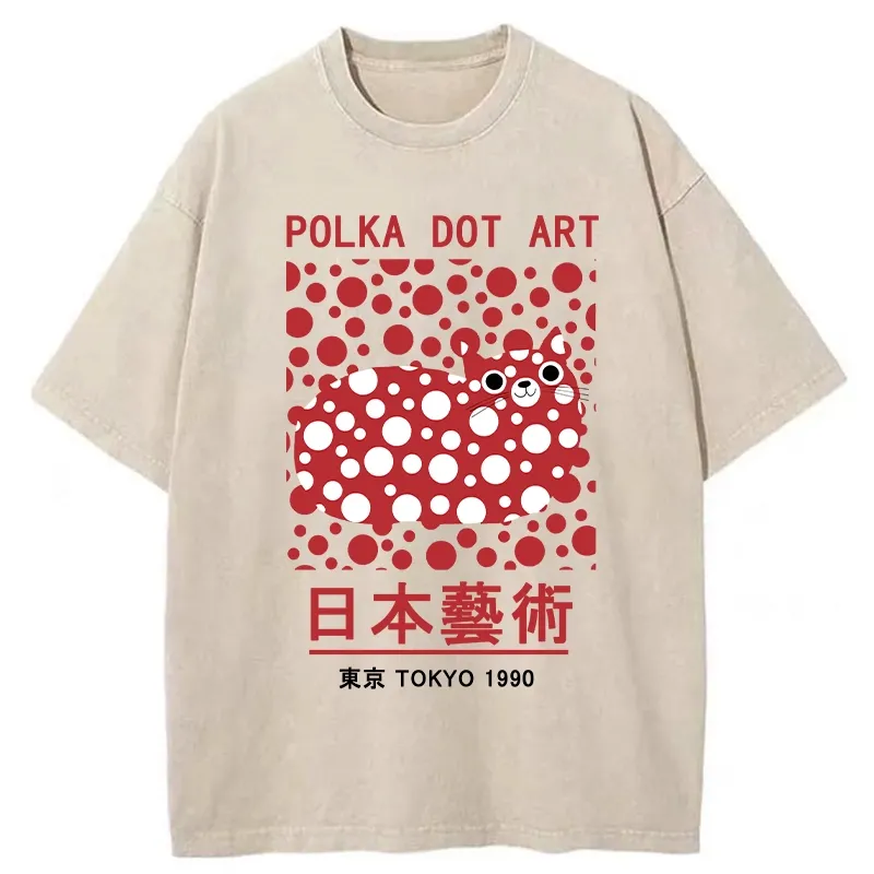 Tokyo-Assassin Japanese Polka Dot Art Washed T-Shirt-Tokyo-Assassin