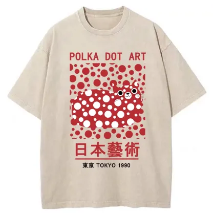 Tokyo-Assassin Japanese Polka Dot Art Washed T-Shirt-Tokyo-Assassin