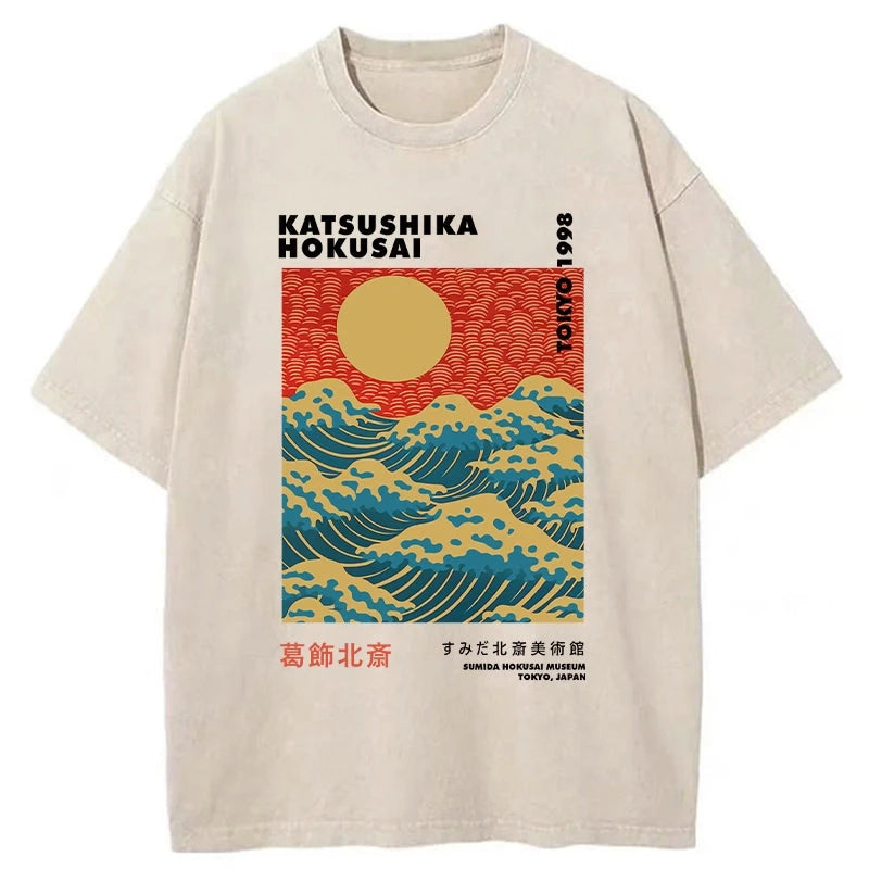 Tokyo-Assassin Katsushika Hokusai Washed T-Shirt-Tokyo-Assassin