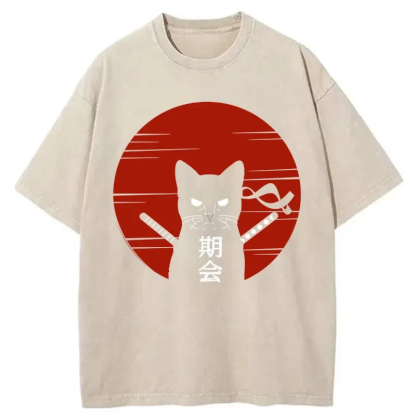 Tokyo-Assassin Japanese Ninja Cat Washed T-Shirt-Tokyo Assassin
