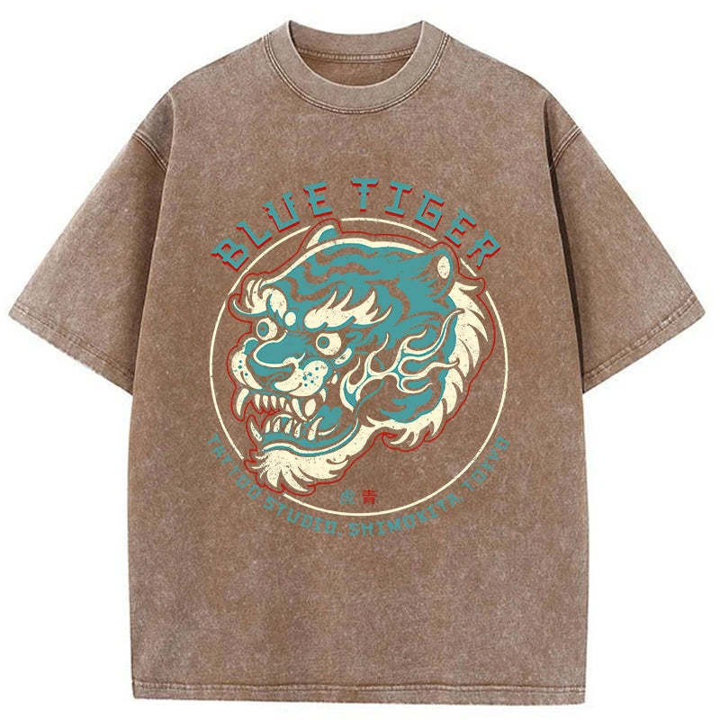 Tokyo-Assassin Blue Tiger Japanese Washed T-Shirt-Tokyo-Assassin