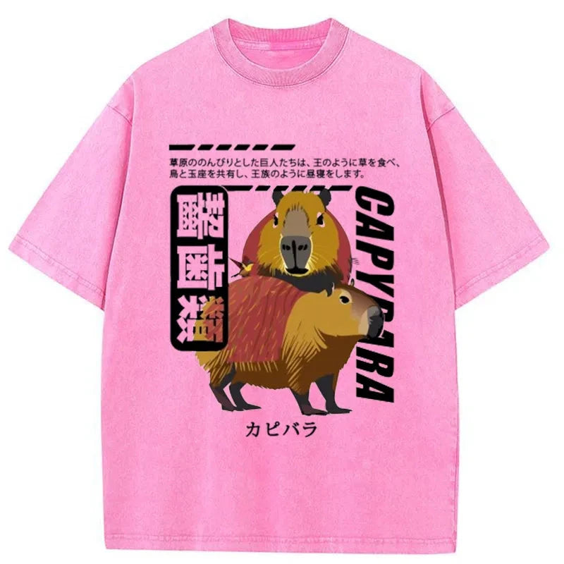 Tokyo-Assassin Japanese Capybara Washed T-Shirt-Tokyo-Assassin