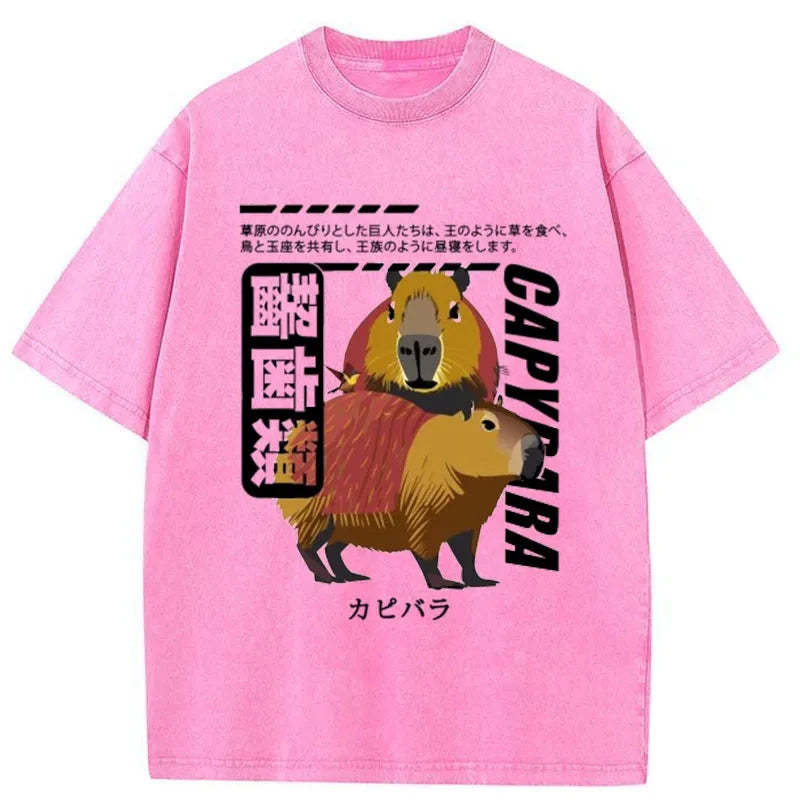 Tokyo-Assassin Japanese Capybara Washed T-Shirt-Tokyo-Assassin