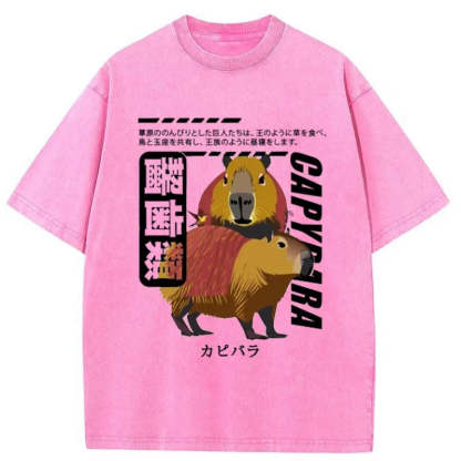 Tokyo-Assassin Japanese Capybara Washed T-Shirt-Tokyo-Assassin