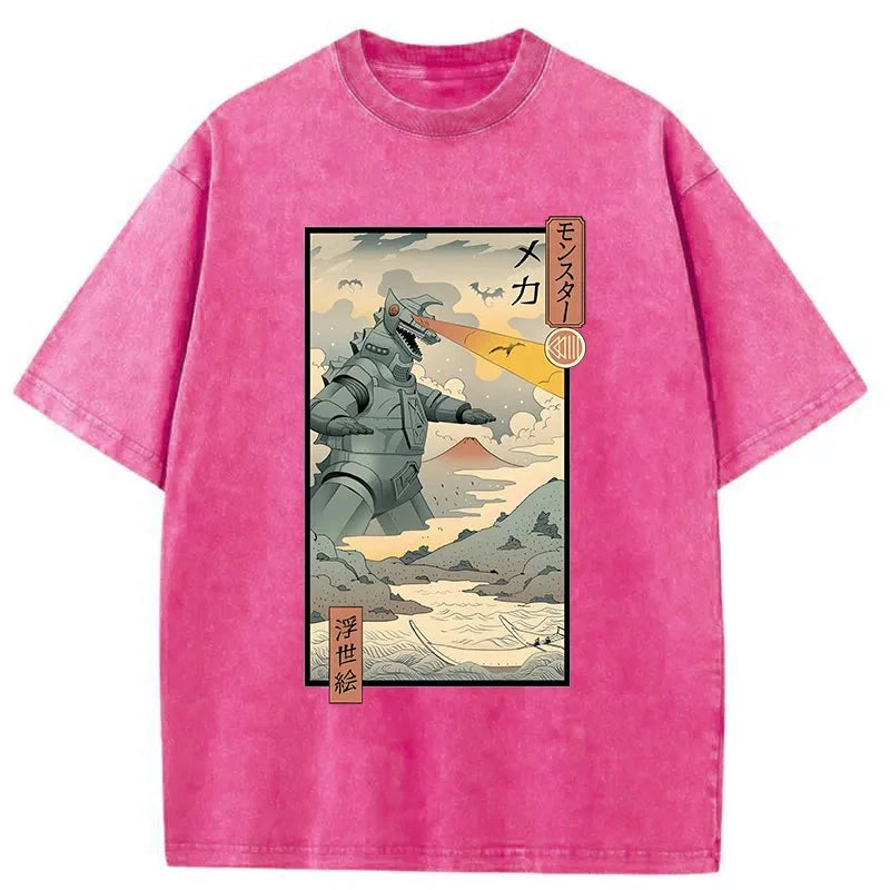 Tokyo-Assassin Ukiyo-e Robot Monster Washed T-Shirt-Tokyo Assassin