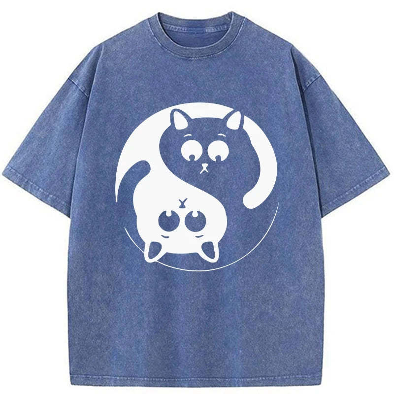 Tokyo-Assassin Yin Yang Gossip Cat Washed T-Shirt-Tokyo-Assassin