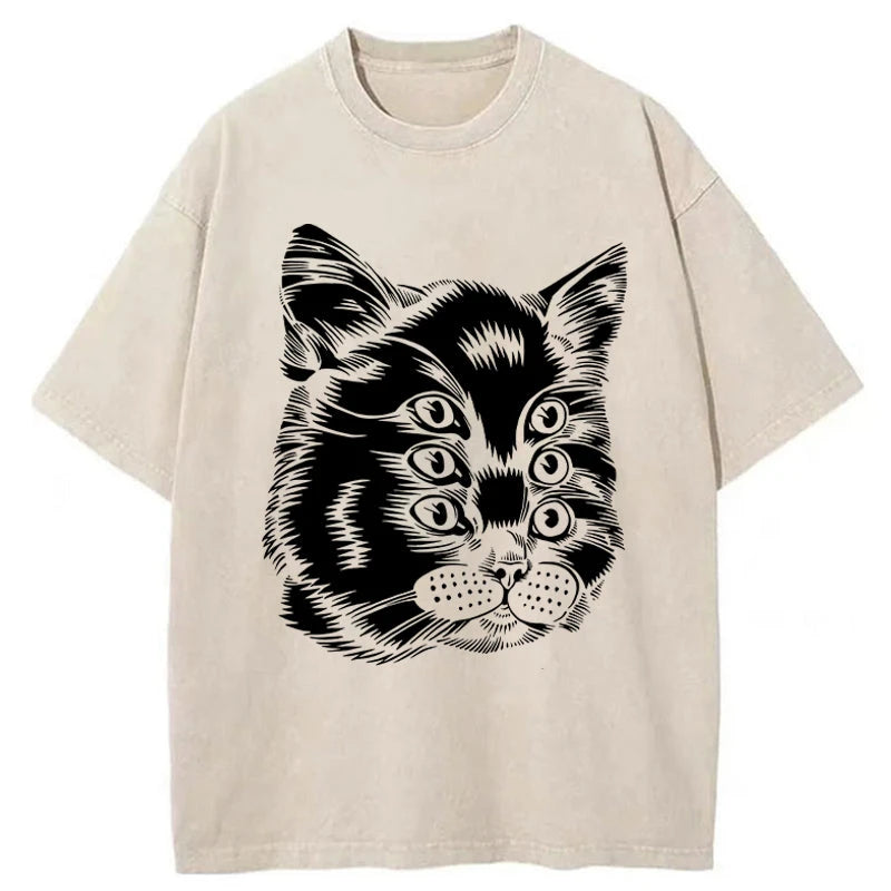 Tokyo-Assassin Six-eyed Cat Japan Washed T-Shirt-Tokyo-Assassin