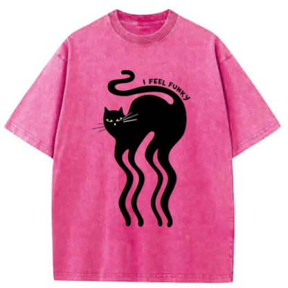 Tokyo-Assassin Wave Funny Cat Washed T-Shirt-Tokyo-Assassin