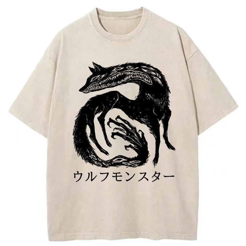 Tokyo-Assassin Wolf Monster Washed T-Shirt-Tokyo-Assassin