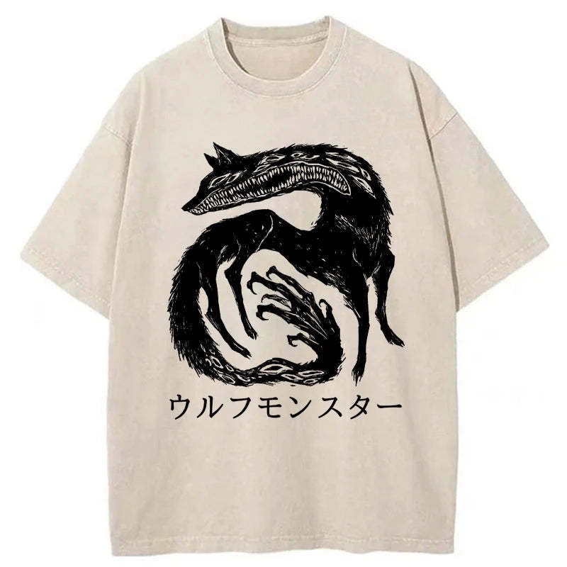 Tokyo-Assassin Wolf Monster Washed T-Shirt-Tokyo-Assassin