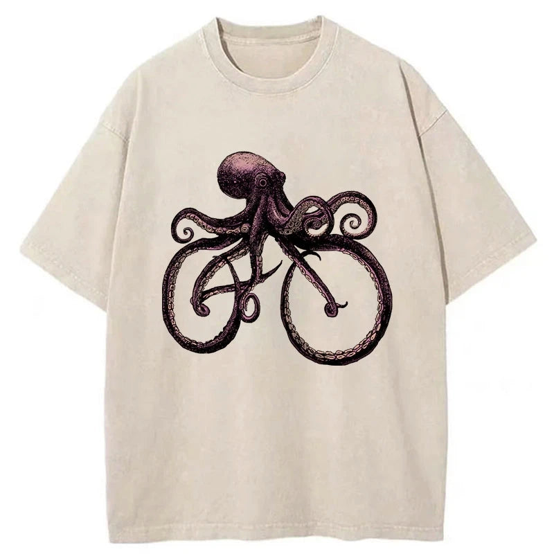 Tokyo-Assassin Japanese Octopus Bicycle Washed T-Shirt-Tokyo-Assassin
