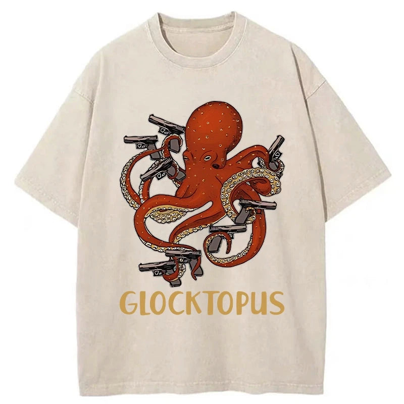 Tokyo-Assassin Octopus Omnidirectional Pistol Washed T-Shirt-Tokyo Assassin