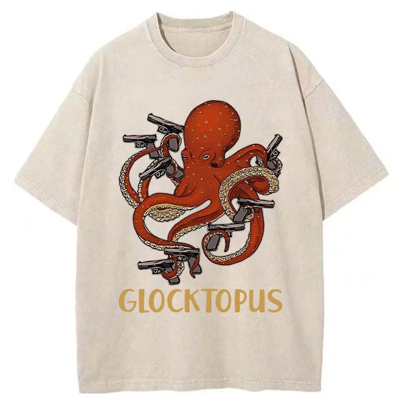 Tokyo-Assassin Octopus Omnidirectional Pistol Washed T-Shirt-Tokyo Assassin