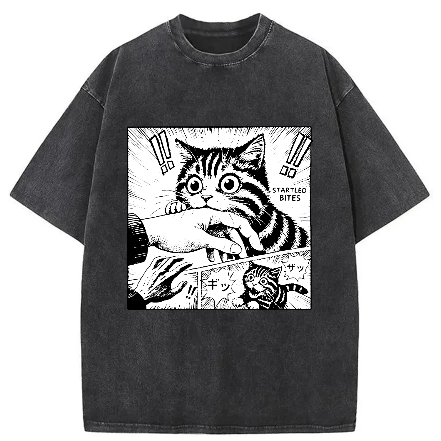 Tokyo-Assassin Cat Biting Funny Washed T-Shirt-Tokyo-Assassin