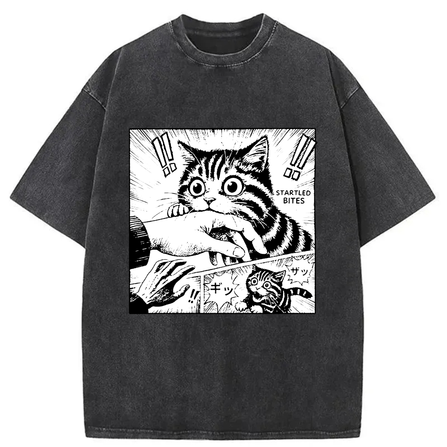 Tokyo-Assassin Cat Biting Funny Washed T-Shirt-Tokyo-Assassin